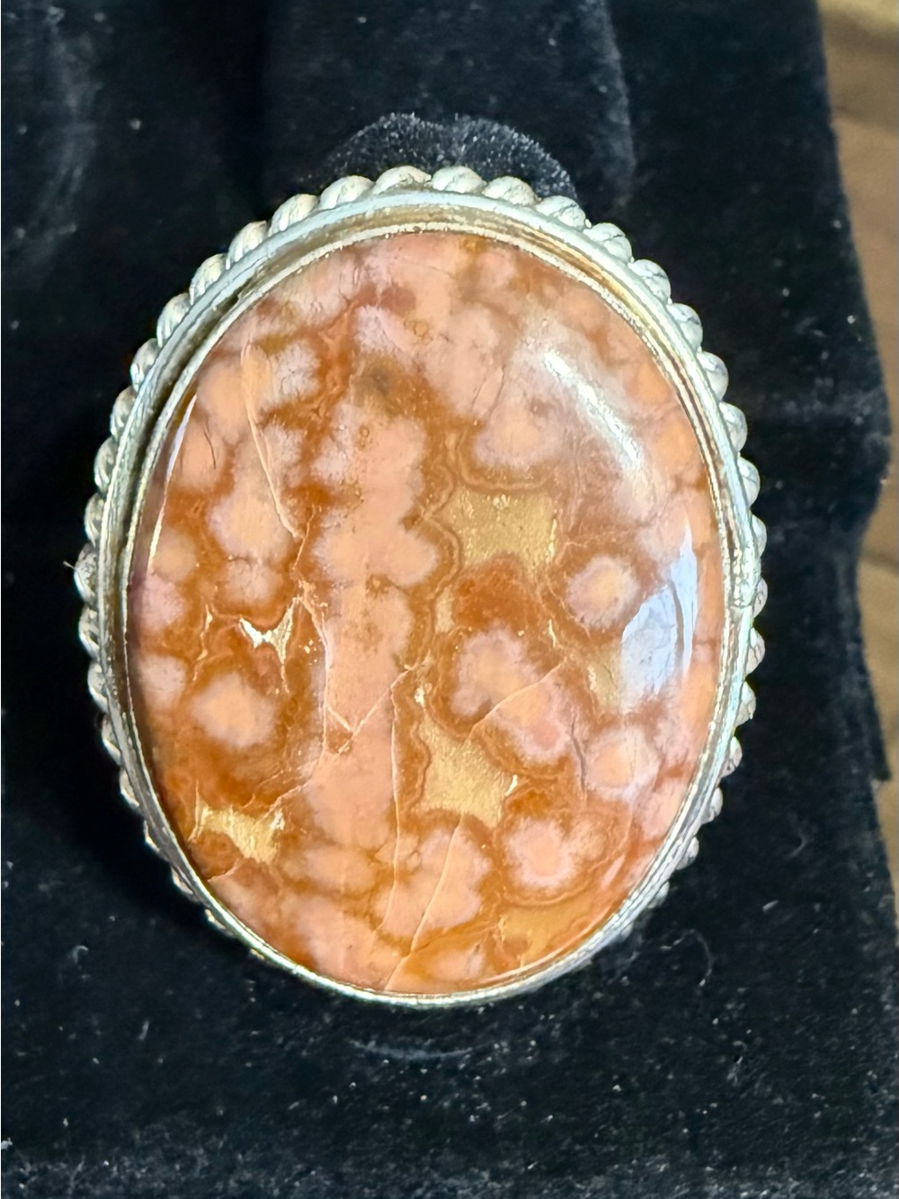 Handcrafted Orange Jasper Oval Sterling Statement Ring - Women Jewelry